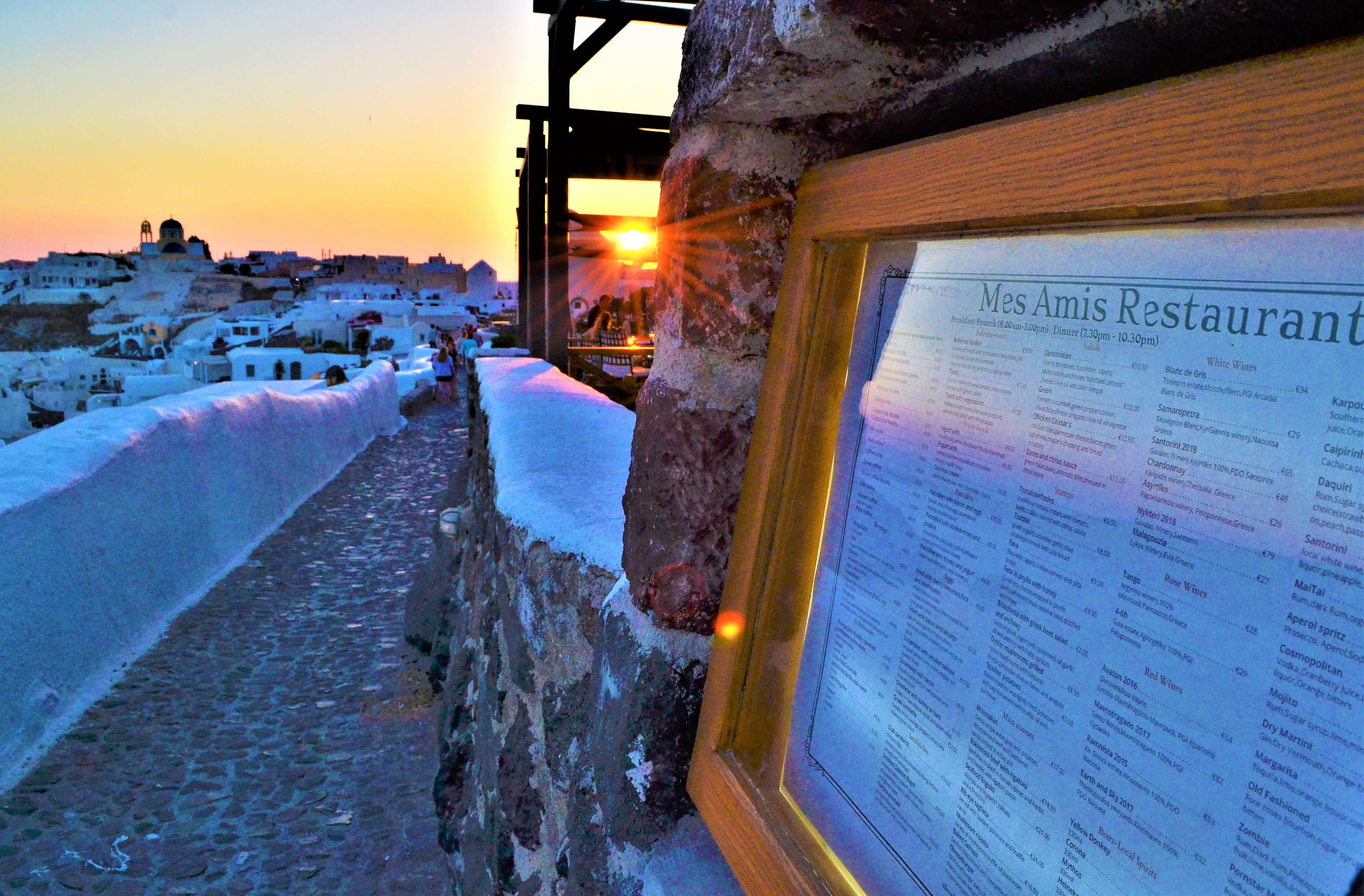 Caldera road outside from MesAmis restaurant with beautiful sunset